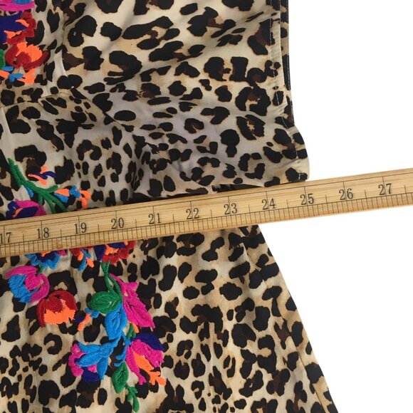 See And Be Seen Shirt Womens Medium Leopard Floral Embroidered Boho Tunic T2971 - Picture 7 of 15